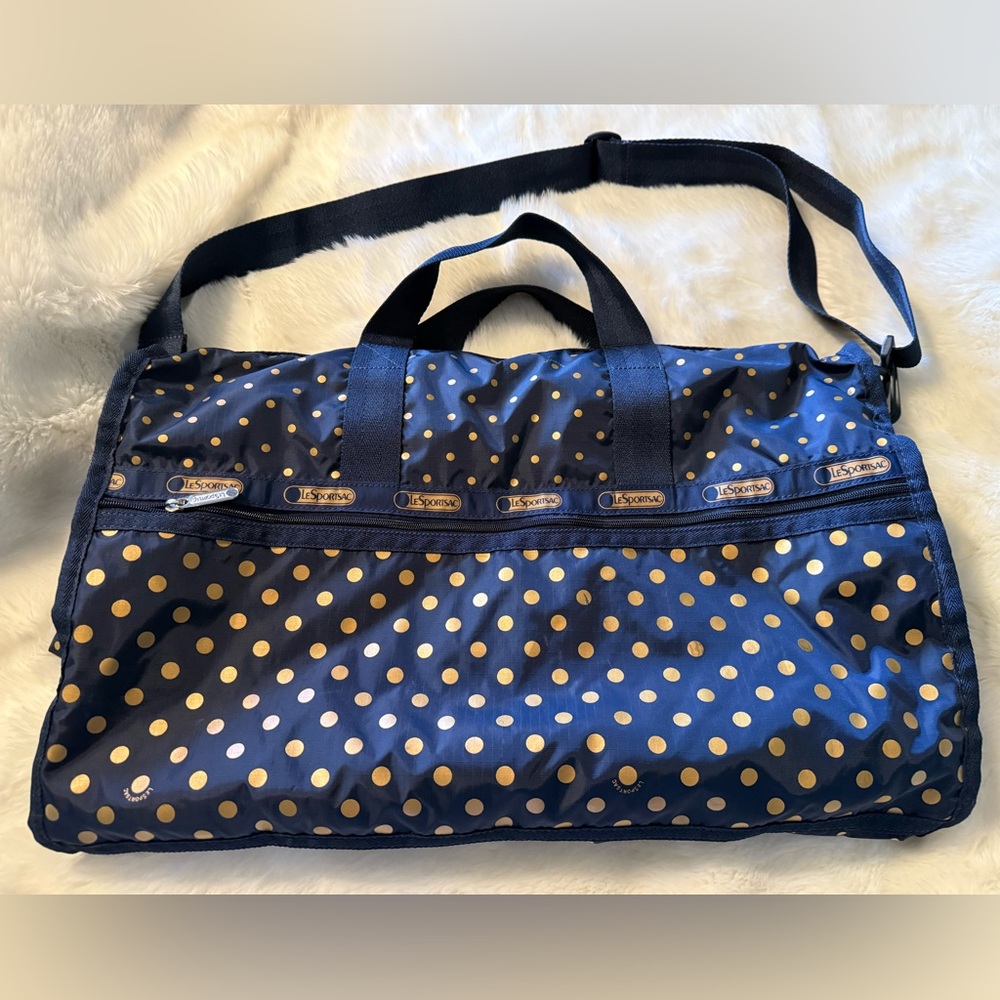 LeSportsac Midnight Blue and Gold Dot Large Weekender Bag